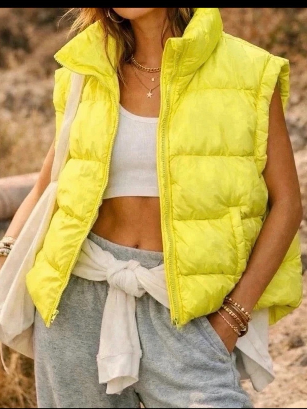 FP Movement by Free People Bright Yellow Quilted Puffer Vest
